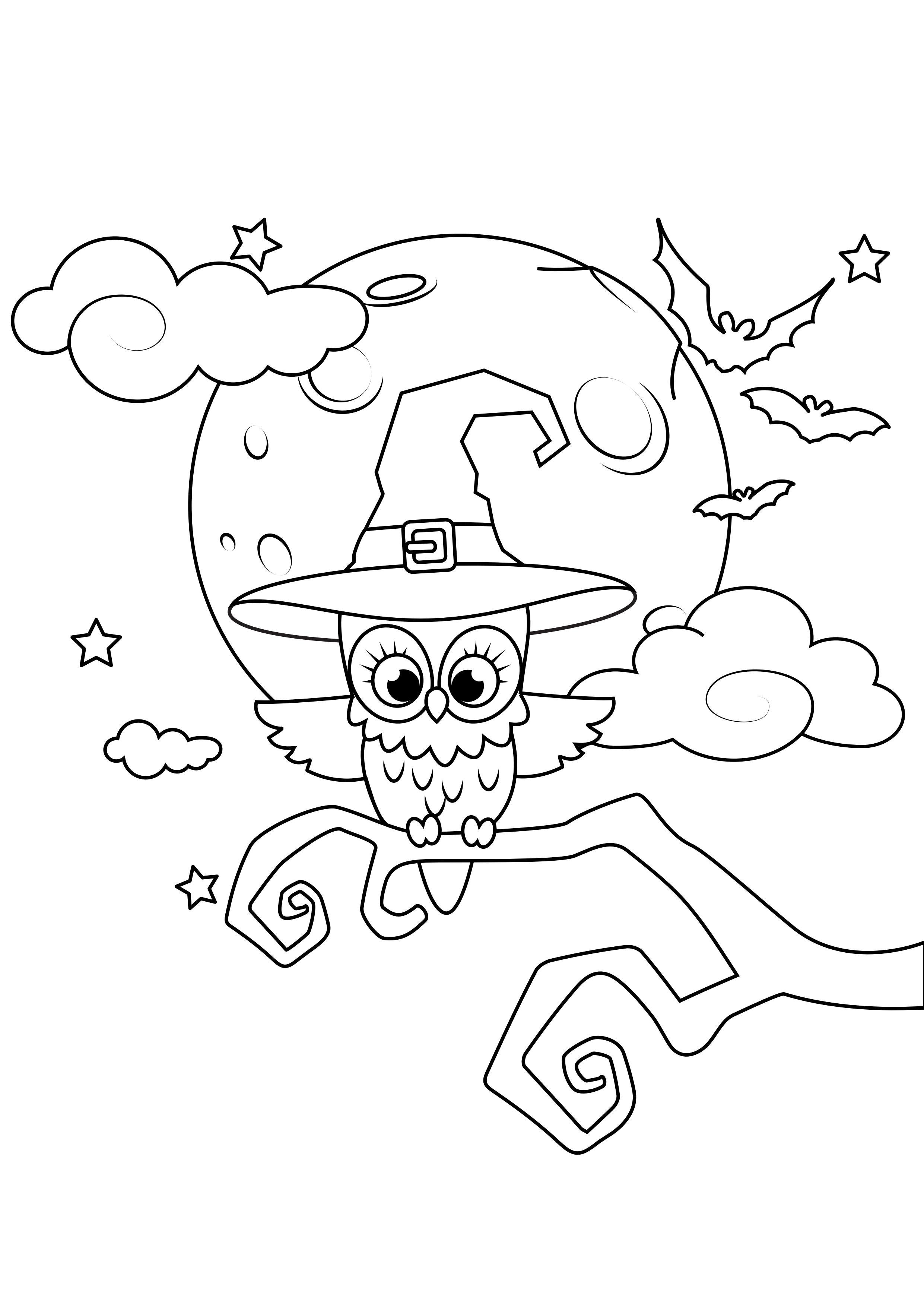coruja com lua cheia Página para colorir coruja com lua cheia