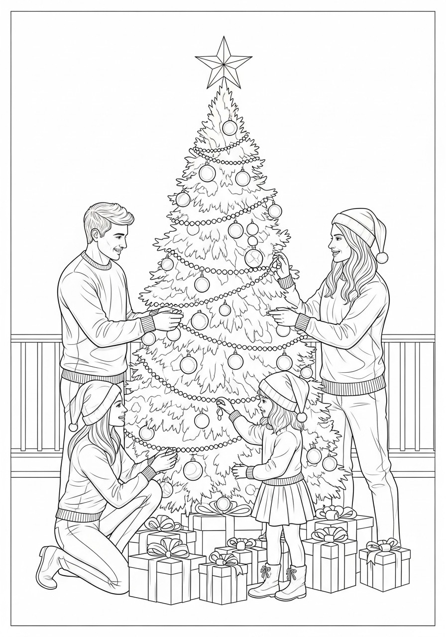 decorando uma A¡rvore de natal Página para colorir decorando uma A¡rvore de natal