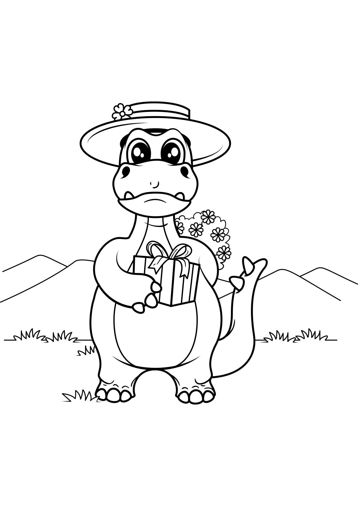 dinossauro com presente Página para colorir dinossauro com presente