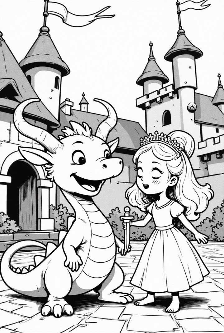 dragA£o com princesa Página para colorir dragA£o com princesa