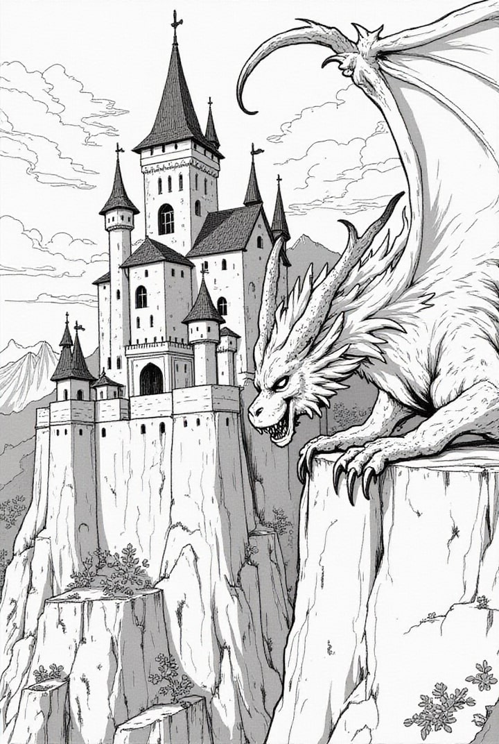 dragA£o feroz guarda o castelo Página para colorir dragA£o feroz guarda o castelo