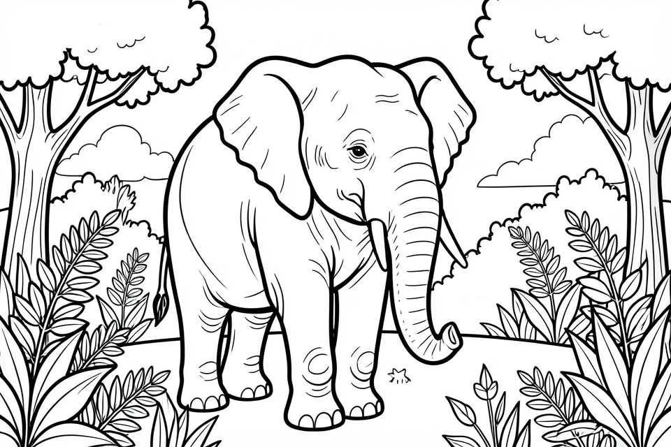 elefante na floresta Página para colorir elefante na floresta