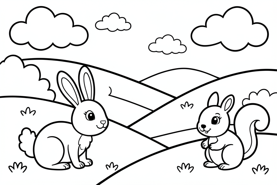 esquilo e coelho Página para colorir esquilo e coelho