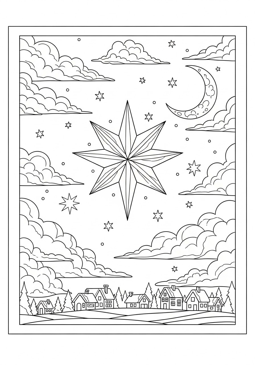 estrelas na noite de natal Página para colorir estrelas na noite de natal