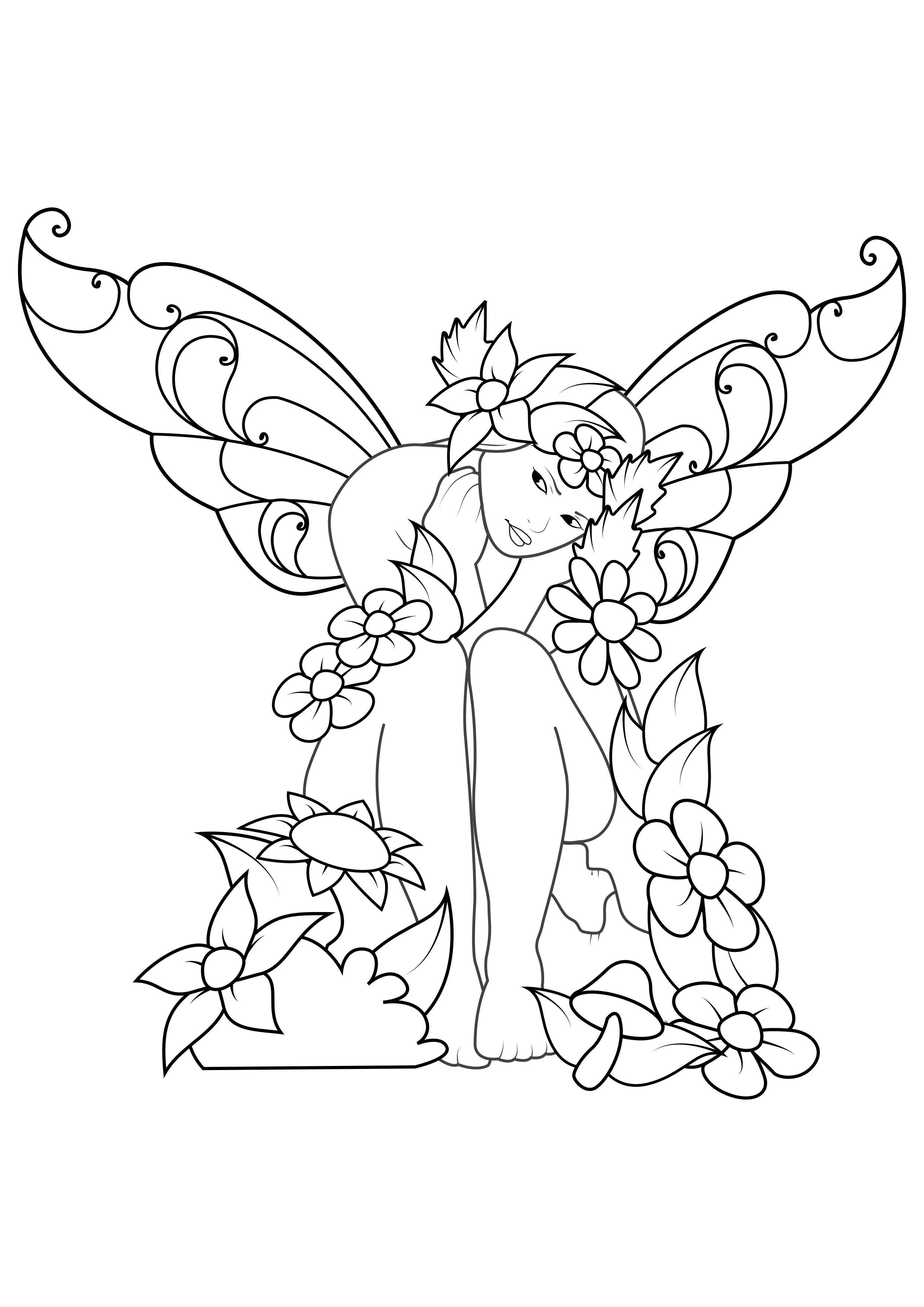fada com flores Página para colorir fada com flores