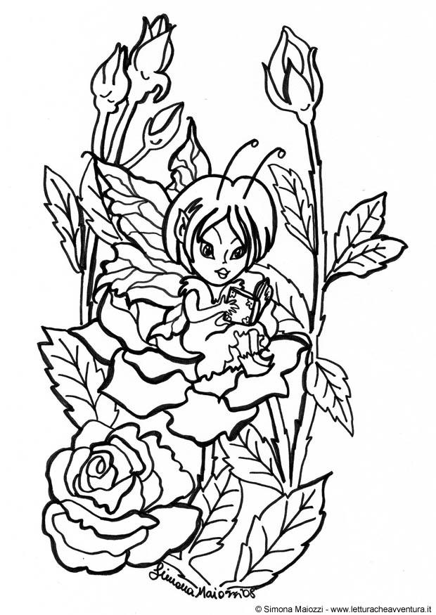 fada entre as rosas Página para colorir fada entre as rosas