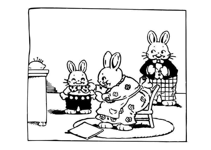Página para colorir famA­lia de coelhos