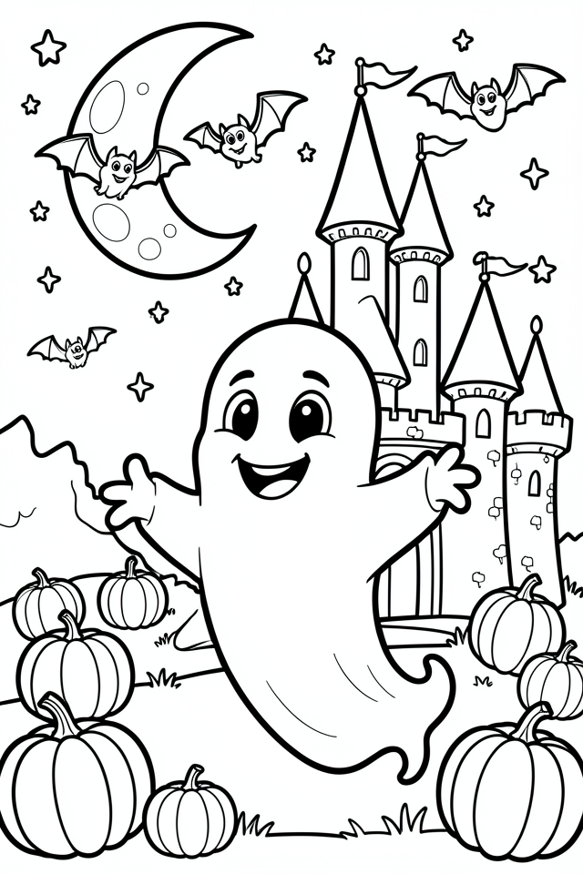 fantasma em frente ao castelo Página para colorir fantasma em frente ao castelo