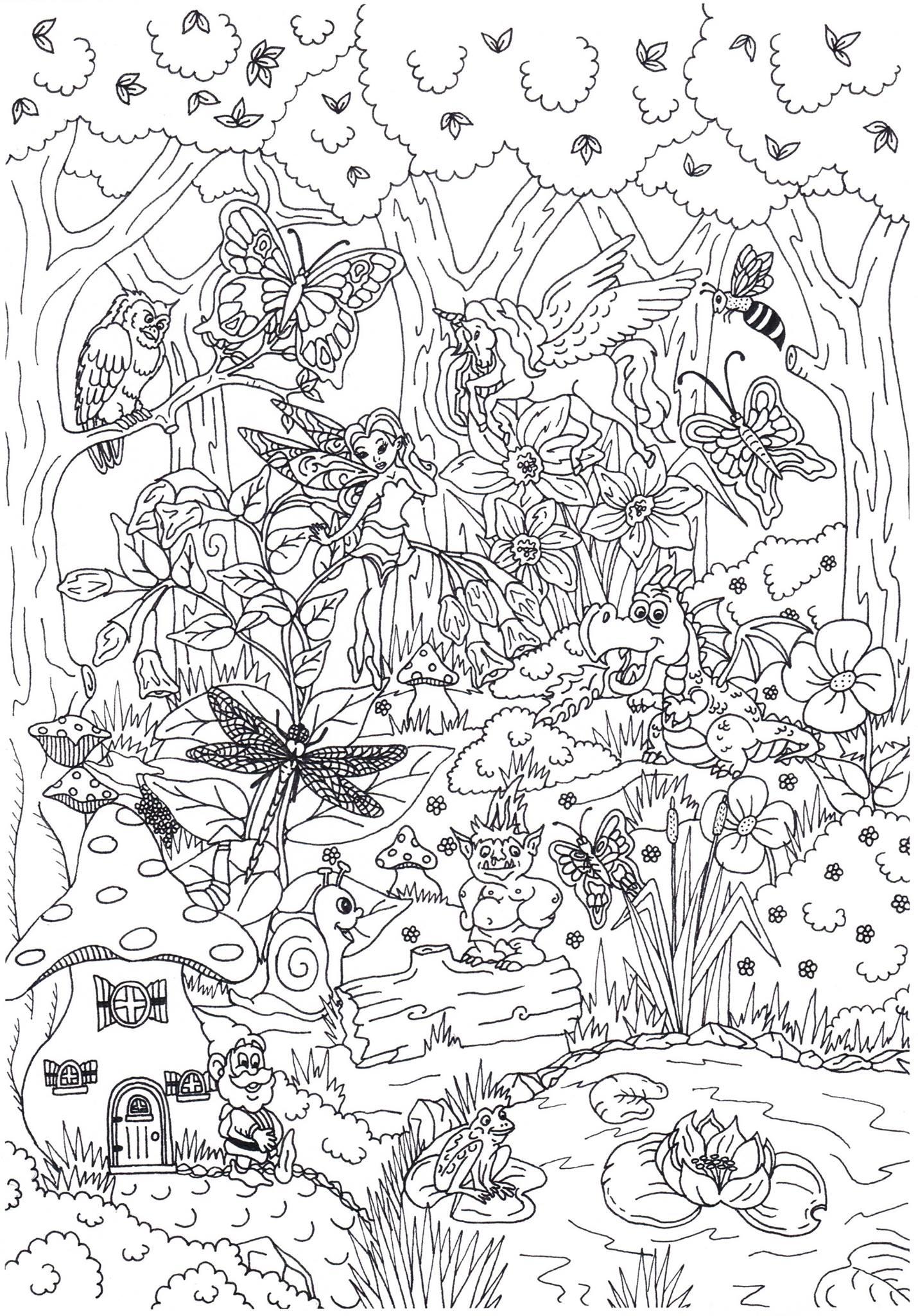 floresta de conto de fadas Página para colorir floresta de conto de fadas