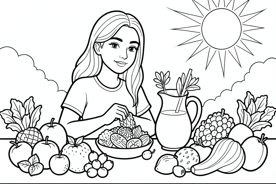 frutas e legumes num dia de verA£o Página para colorir frutas e legumes num dia de verA£o