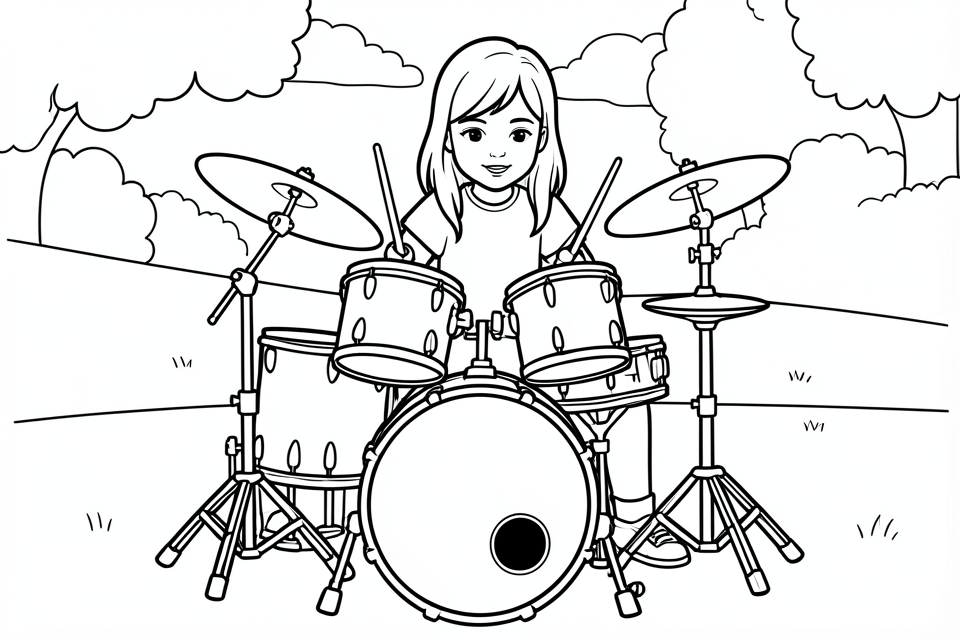 garota na bateria Página para colorir garota na bateria