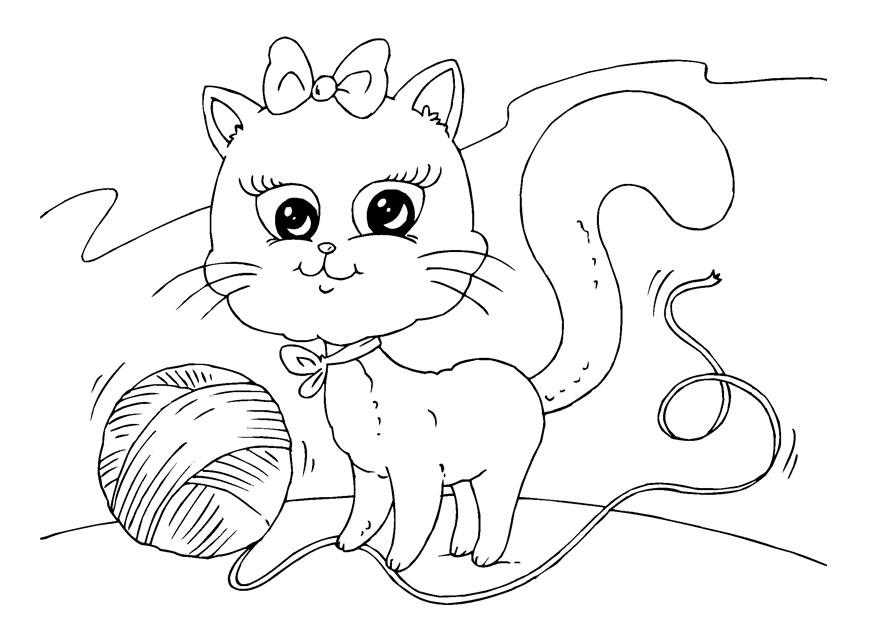 gato com novelo de lA£ Página para colorir gato com novelo de lA£