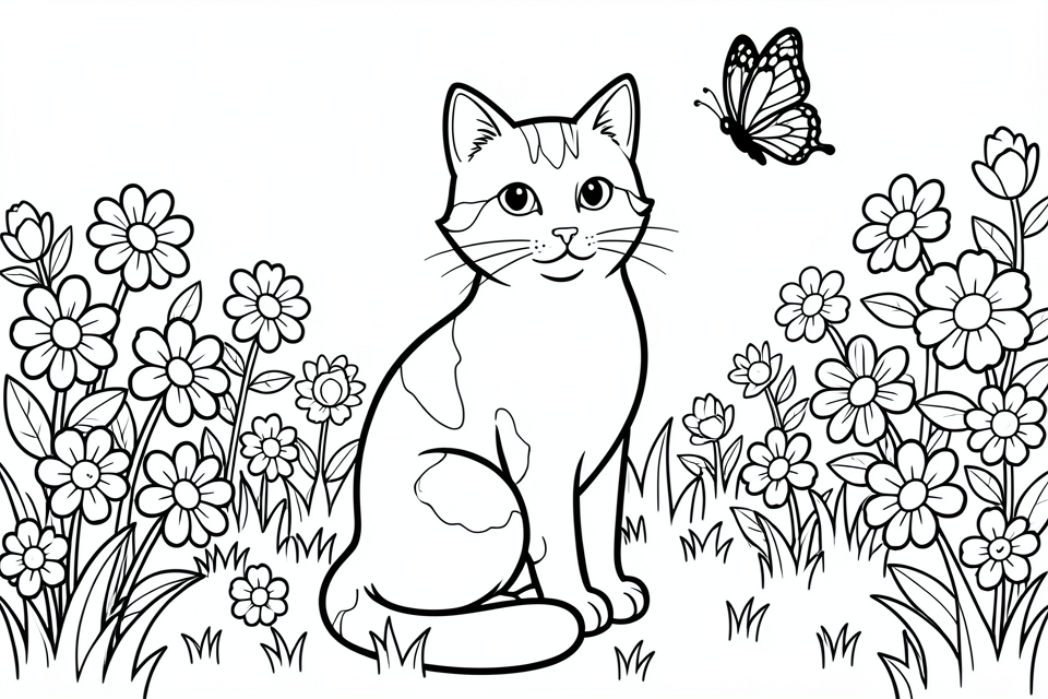 gato no jardim Página para colorir gato no jardim