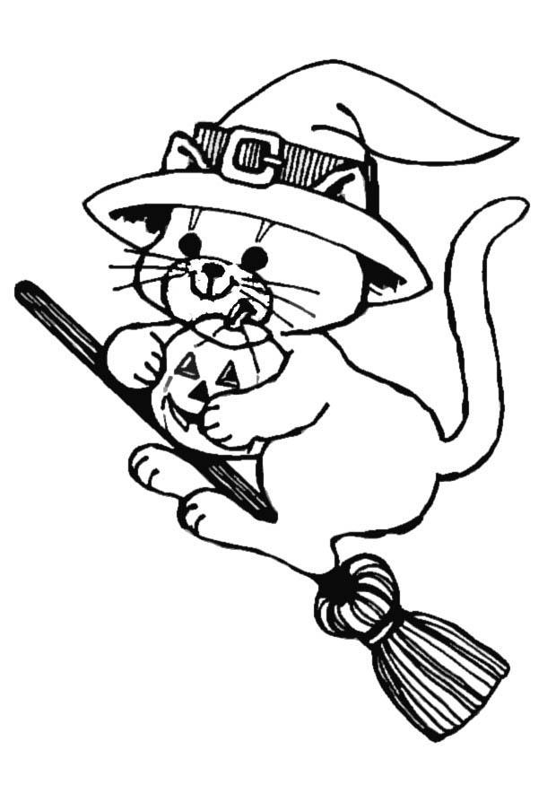 gato voando de vassoura Página para colorir gato voando de vassoura