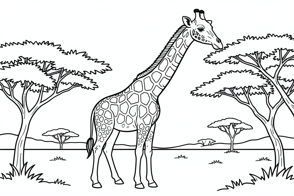girafa na savana Página para colorir girafa na savana