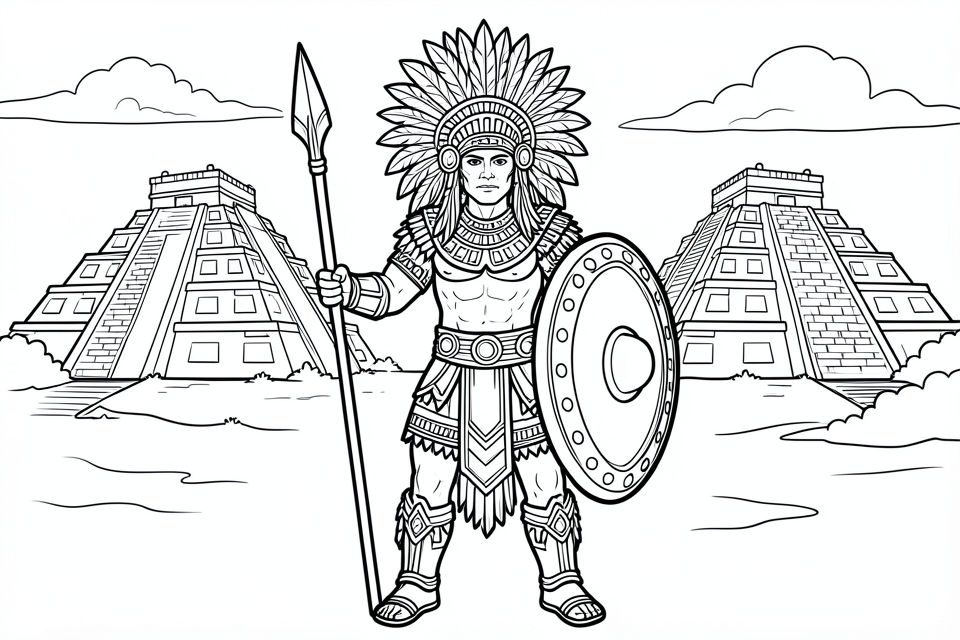 Página para colorir guerreiro asteca