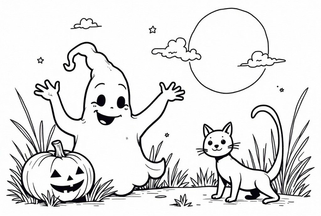 halloween com fantasma Página para colorir halloween com fantasma