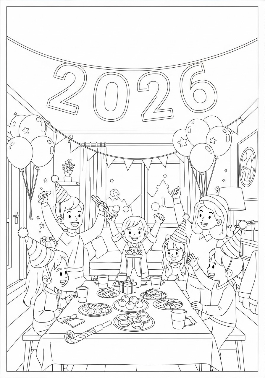 happy new year 2026 Página para colorir happy new year 2026