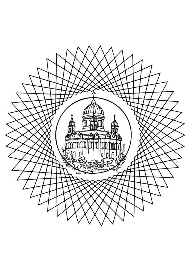igreja em uma mandala Página para colorir igreja em uma mandala