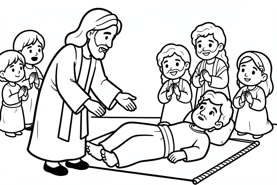jesus cura um paralAtico. Página para colorir jesus cura um paralAtico.