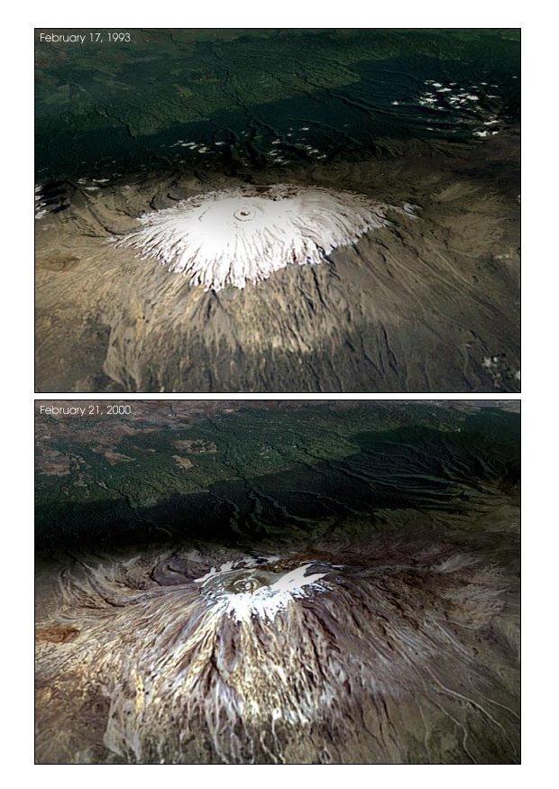 kilimanjaro: geleira em 1993 e 2000 - aquecimento global Foto kilimanjaro: geleira em 1993 e 2000 - aquecimento global