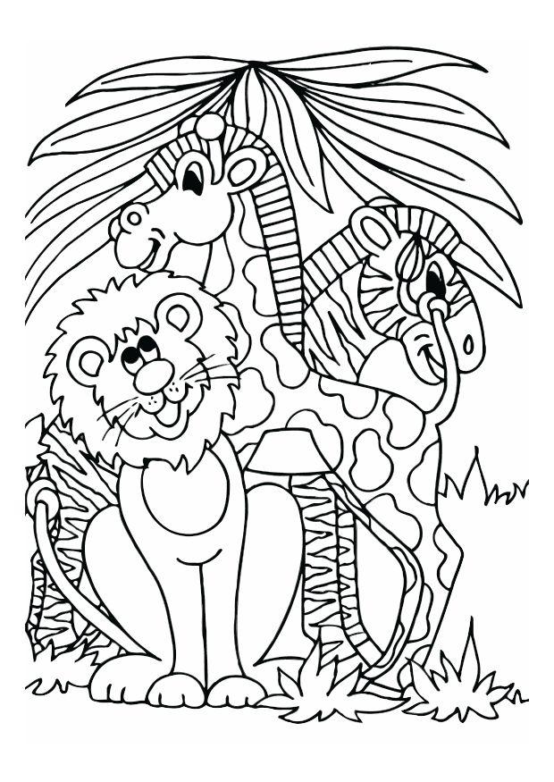 Página para colorir leA£o, girafa e zebra 