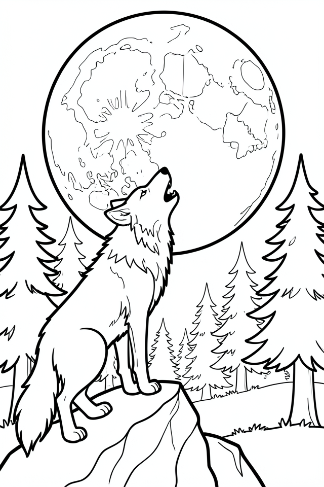 lobo uivando em uma rocha Página para colorir lobo uivando em uma rocha