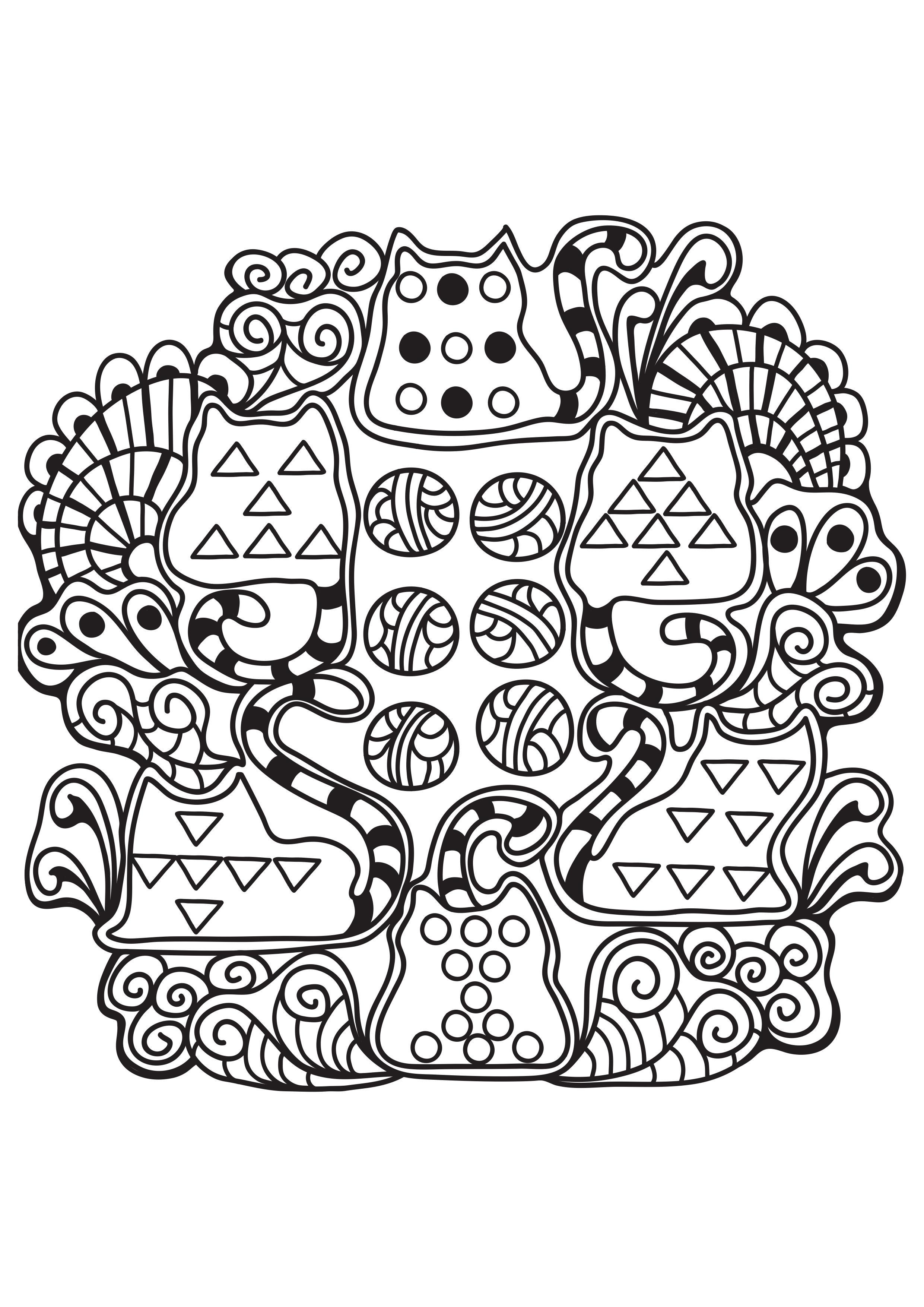 mandala de gatos Página para colorir mandala de gatos