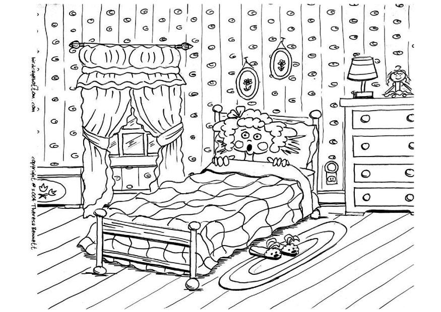 Página para colorir medo na cama, pesadelo