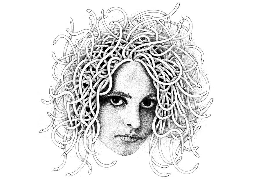 Página para colorir medusa 