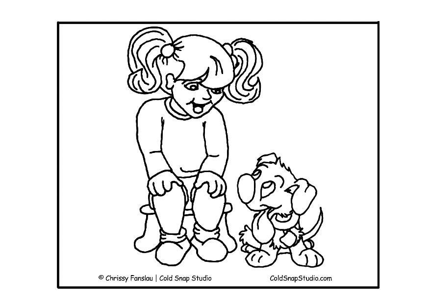 menina com um cachorro Página para colorir menina com um cachorro