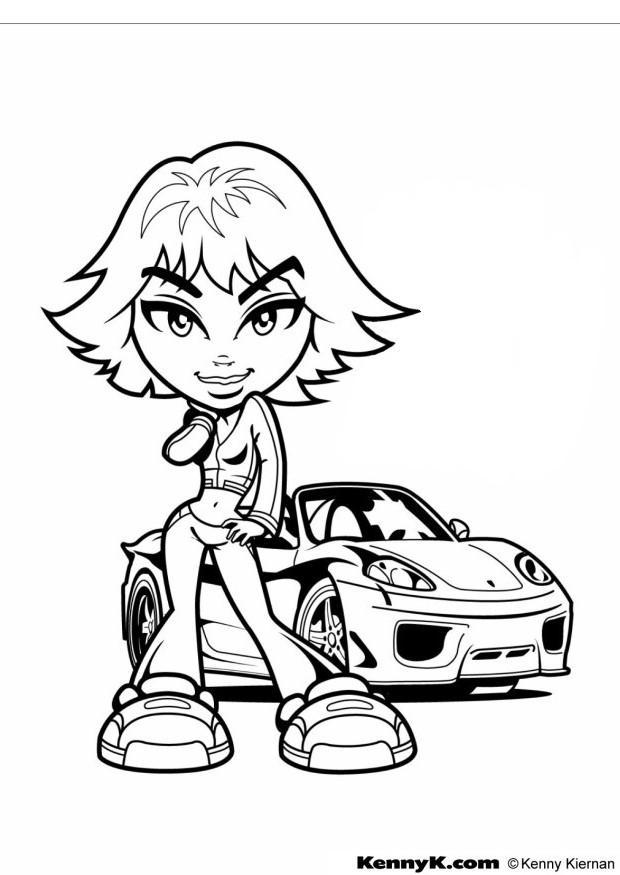 menina com um carro Página para colorir menina com um carro