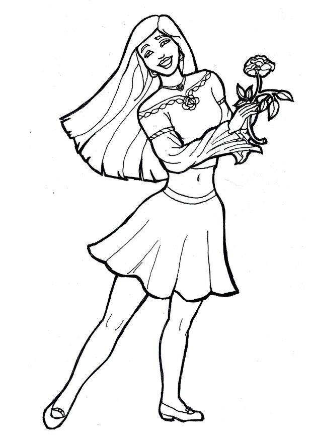 menina com uma flor Página para colorir menina com uma flor