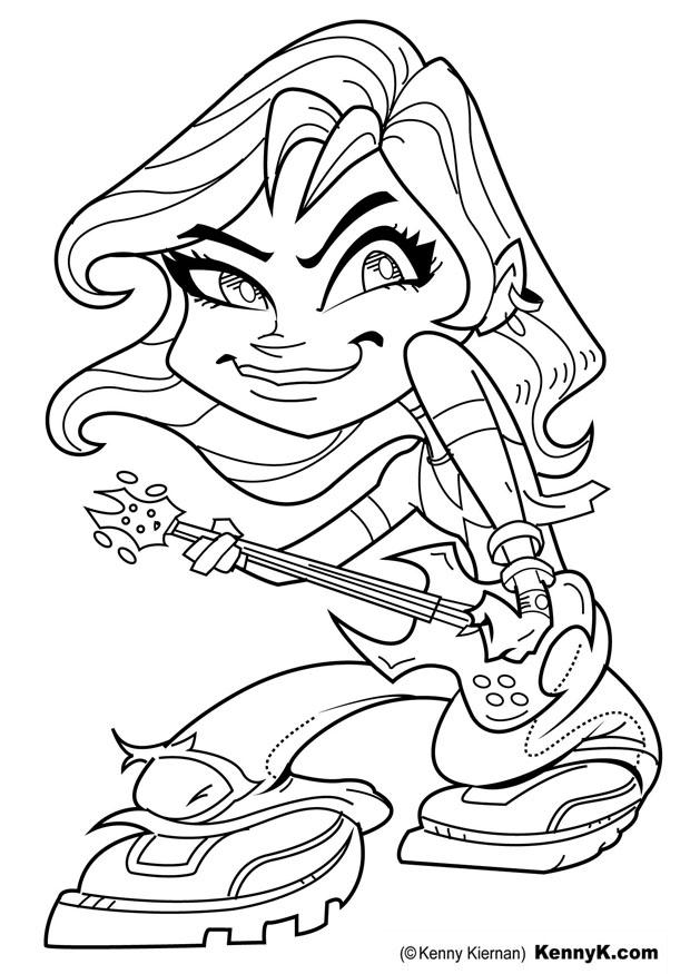menina com uma guitarra Página para colorir menina com uma guitarra