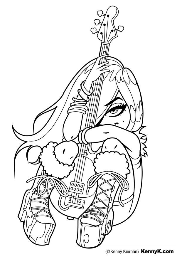 menina com uma guitarra Página para colorir menina com uma guitarra