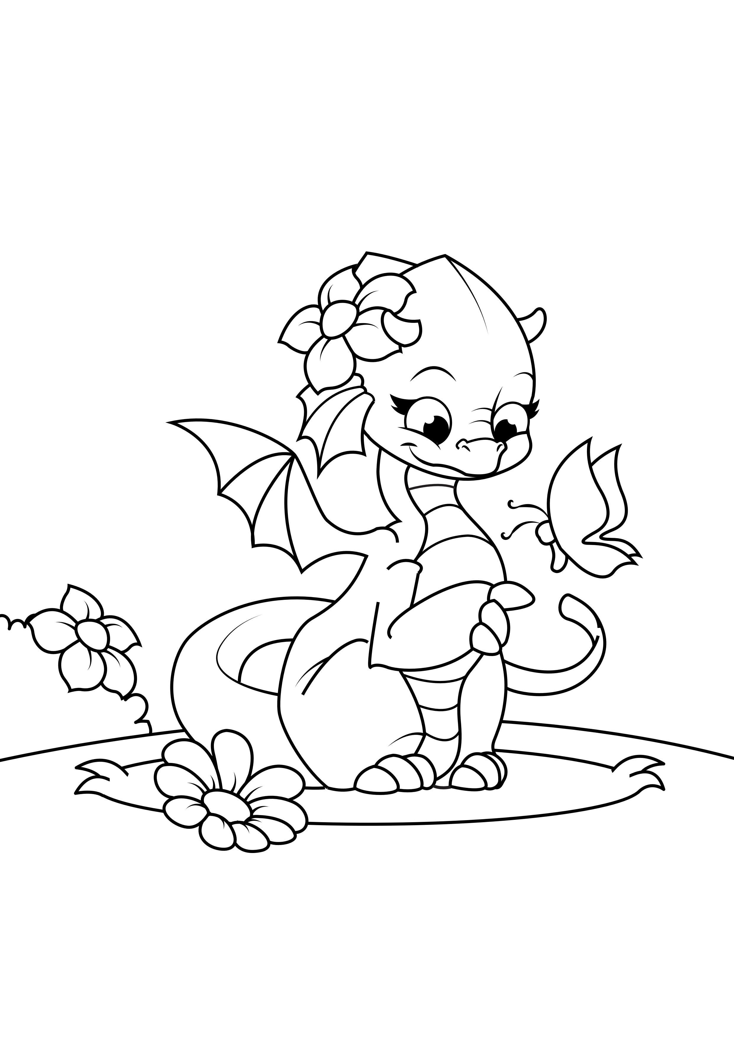 Página para colorir menina dragA£o com borboleta