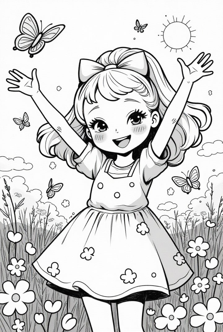 menina feliz Página para colorir menina feliz