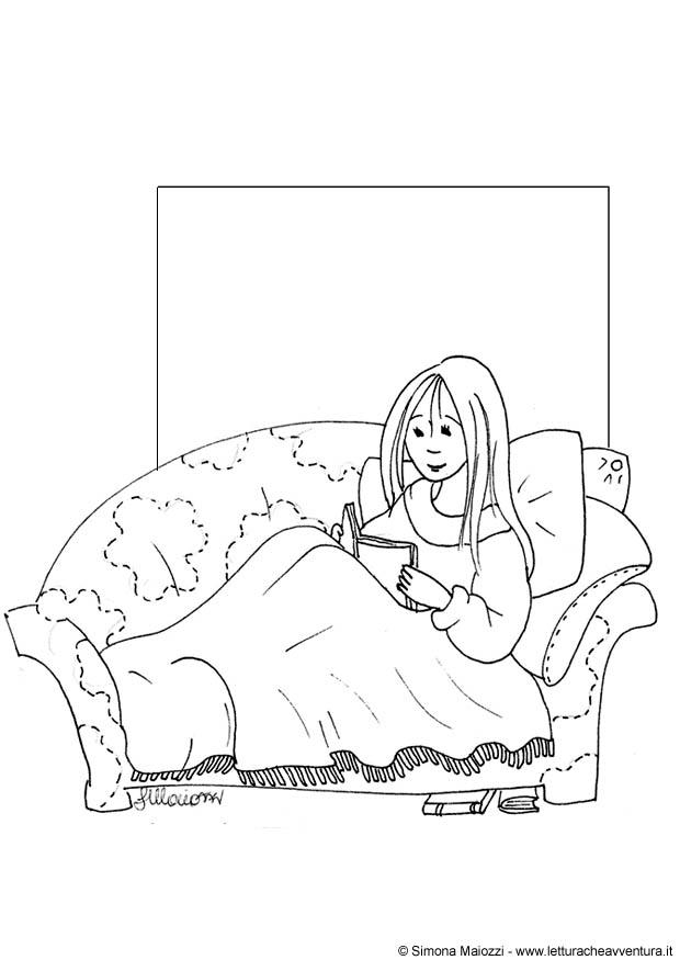 menina no sofa Página para colorir menina no sofa