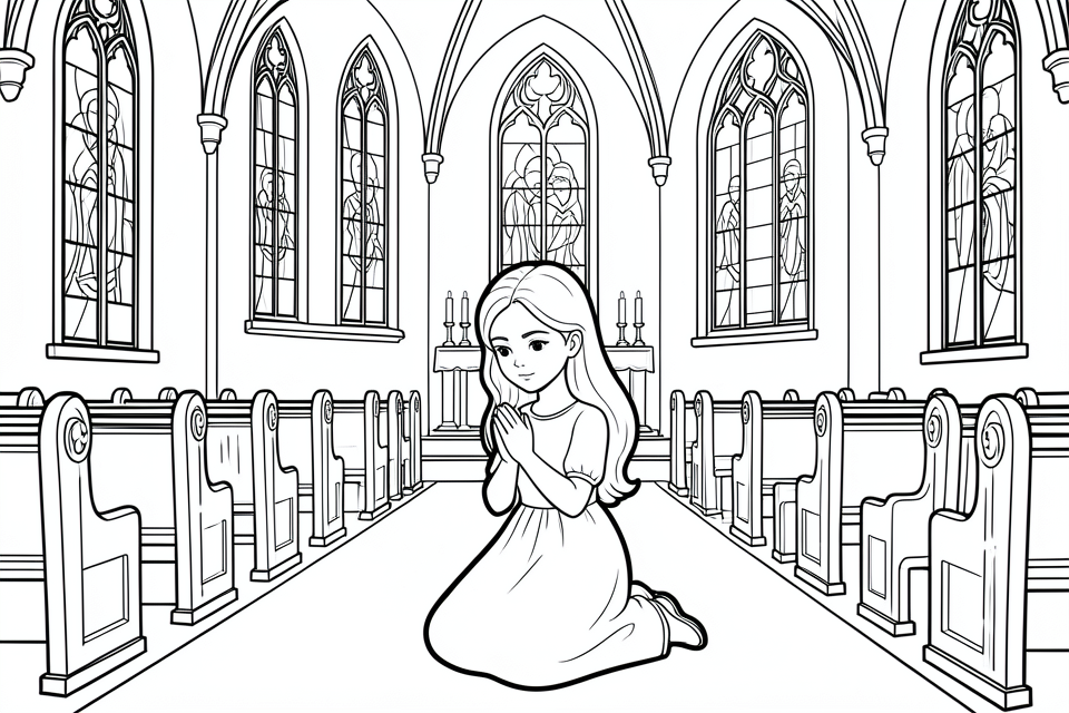 menina reza na igreja Página para colorir menina reza na igreja