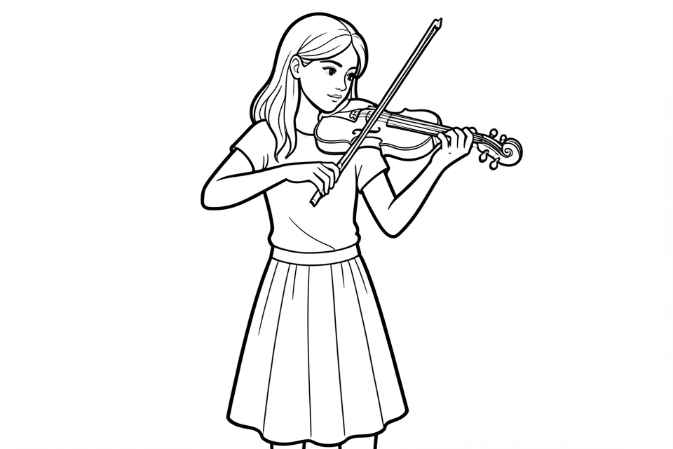 menina toca violino Página para colorir menina toca violino