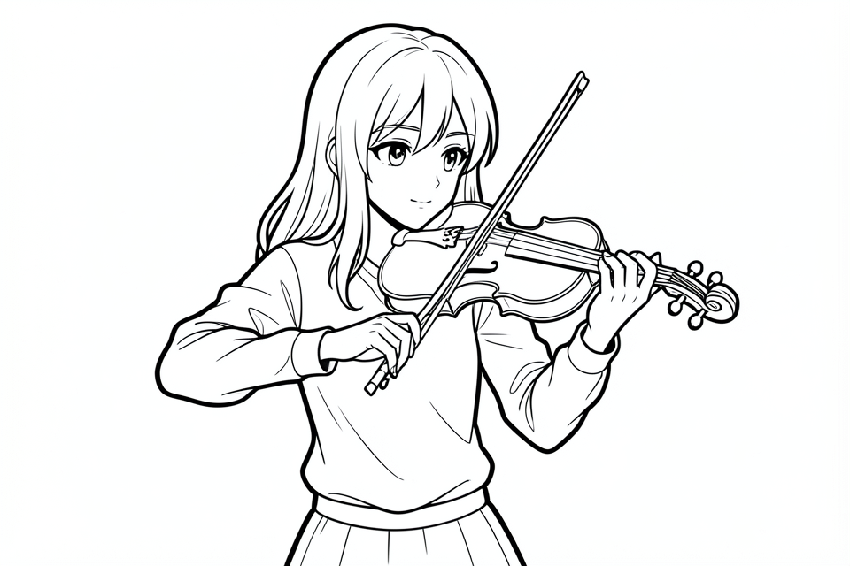 menina toca violino Página para colorir menina toca violino