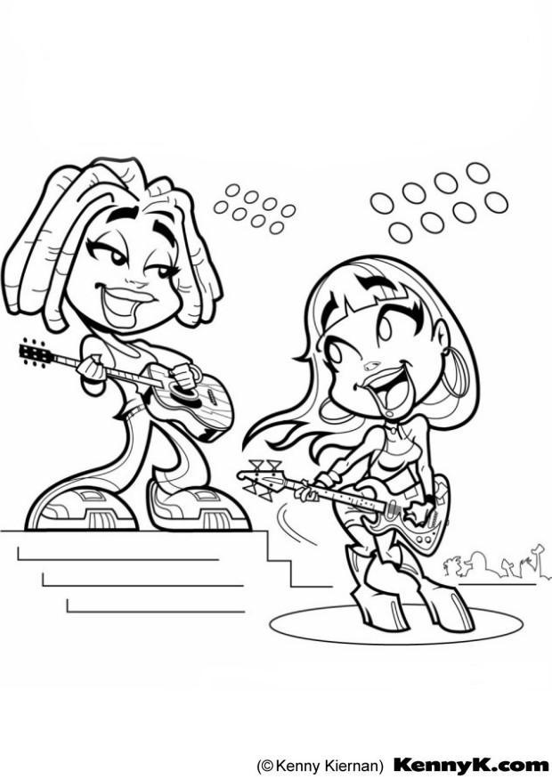 meninas tocando guitarra Página para colorir meninas tocando guitarra