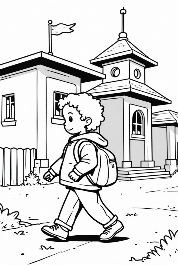 menino a caminho da escola Página para colorir menino a caminho da escola