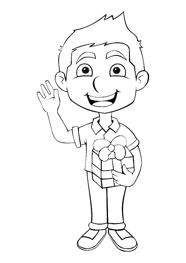 menino com um presente Página para colorir menino com um presente
