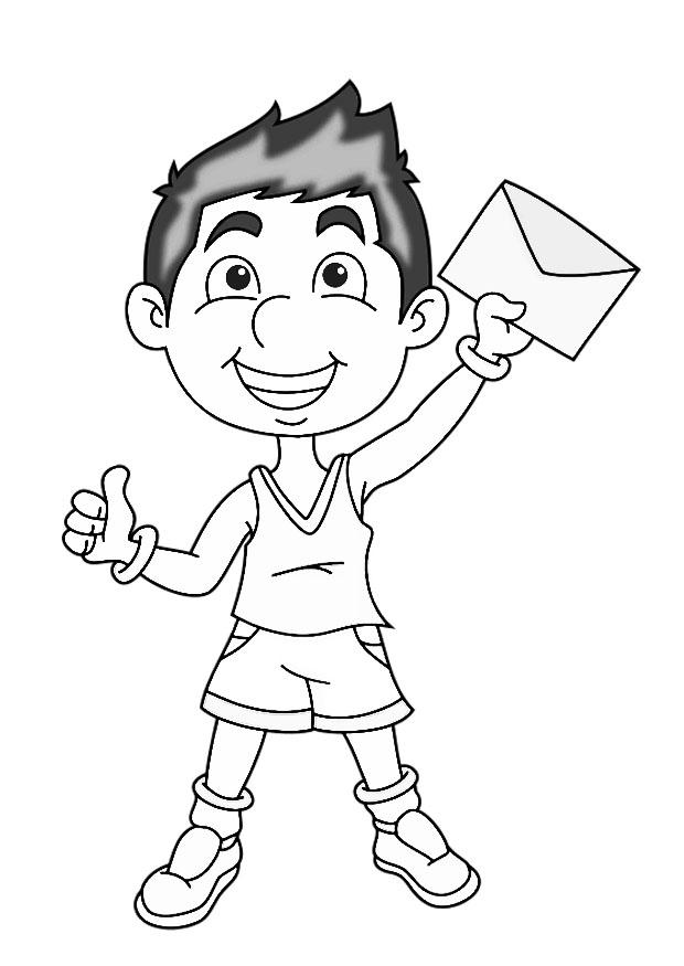 menino com uma carta Página para colorir menino com uma carta