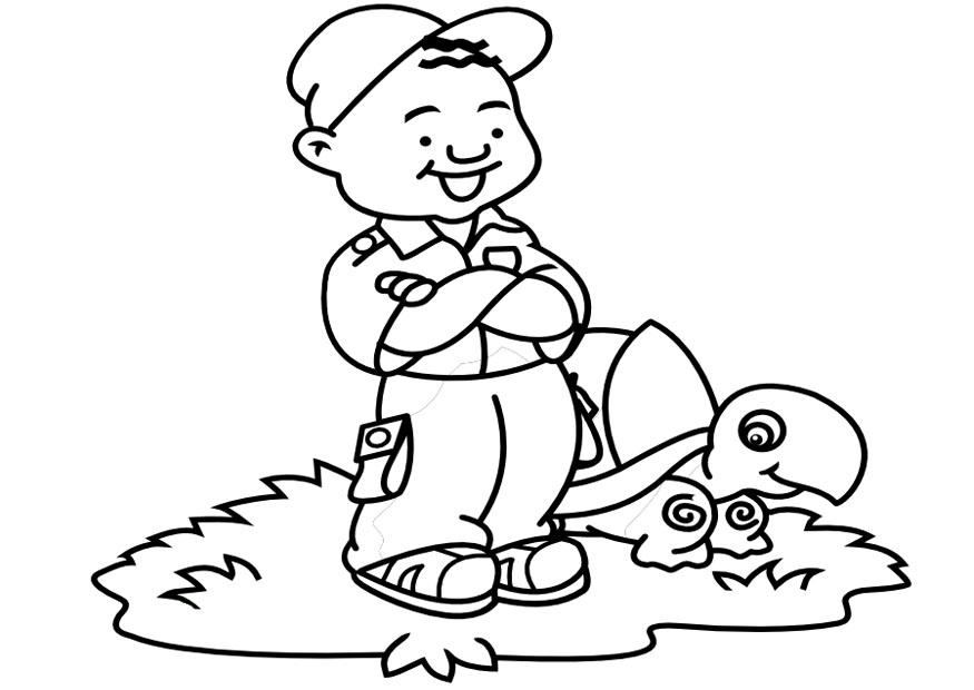 menino com uma tartaruga Página para colorir menino com uma tartaruga