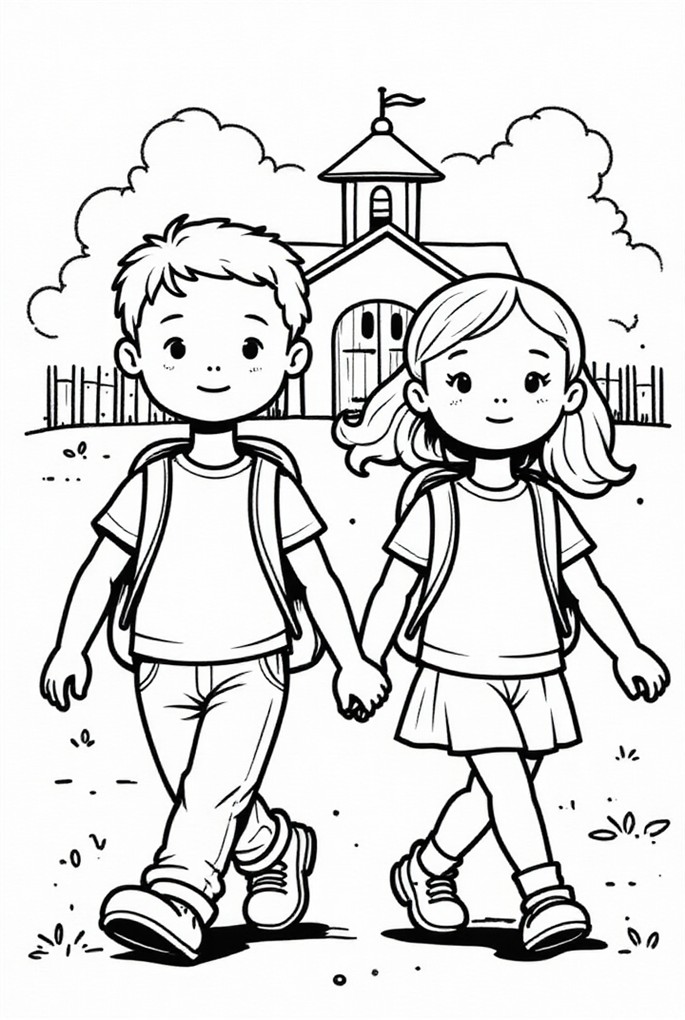 menino e menina na escola Página para colorir menino e menina na escola