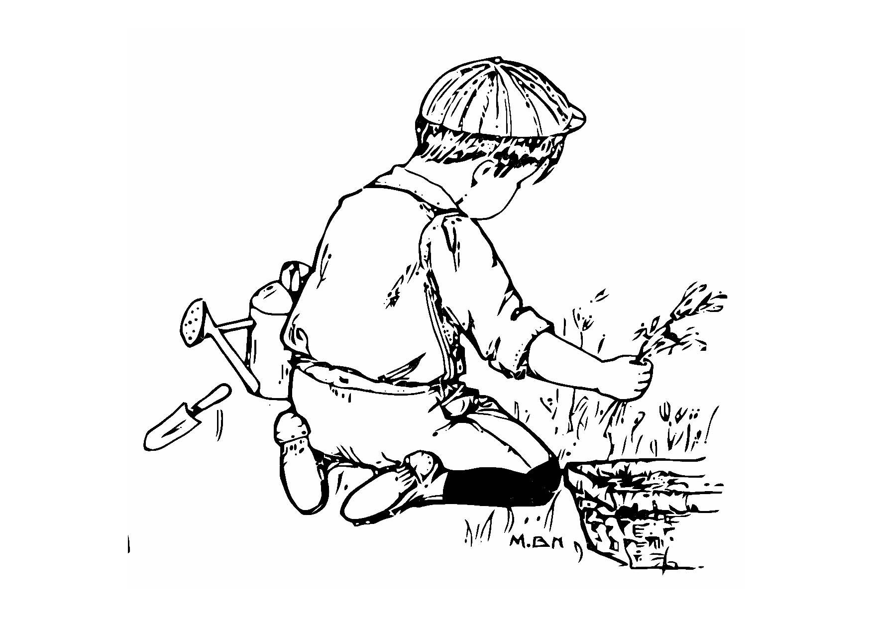 menino no jardim Página para colorir menino no jardim