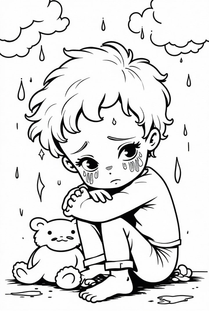 menino triste Página para colorir menino triste