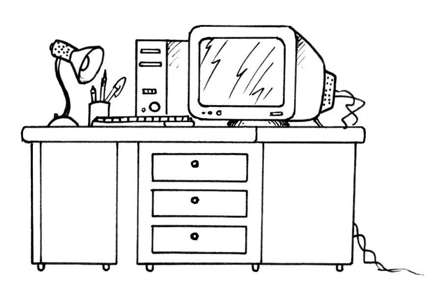 mesa com computador Página para colorir mesa com computador